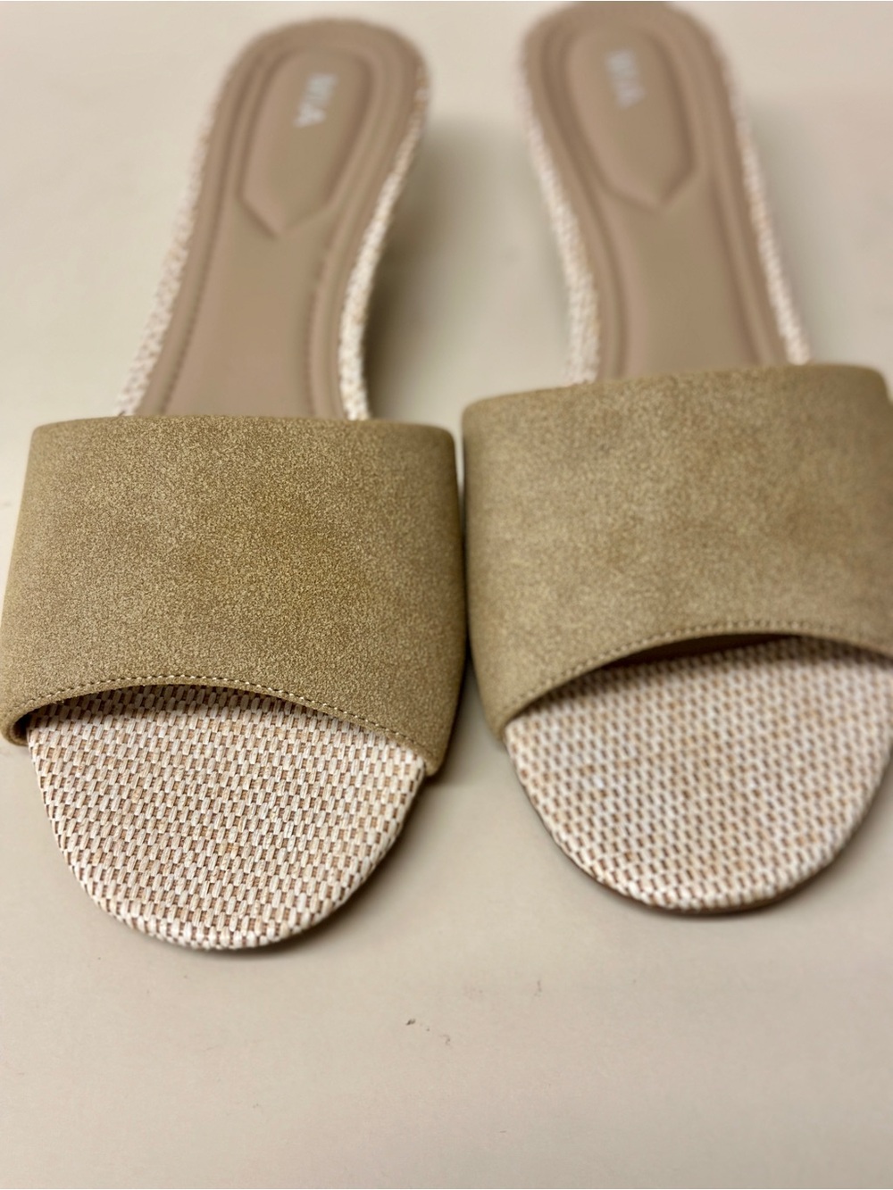 MIA Neutral Tan Suede Slide Sandals